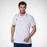Front view of a model wearing the NIVIA Ray 17 Polo Shirt in light grey, featuring a classic collar with button placket and contrast trim on the collar and sleeve cuffs, made from polyester cotton fabric for everyday casual wear.