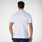 Back view of a model wearing the NIVIA Ray 17 Polo Shirt in light grey, featuring a classic collar with contrast trim and short sleeves, made from polyester cotton fabric for casual and everyday wear.
