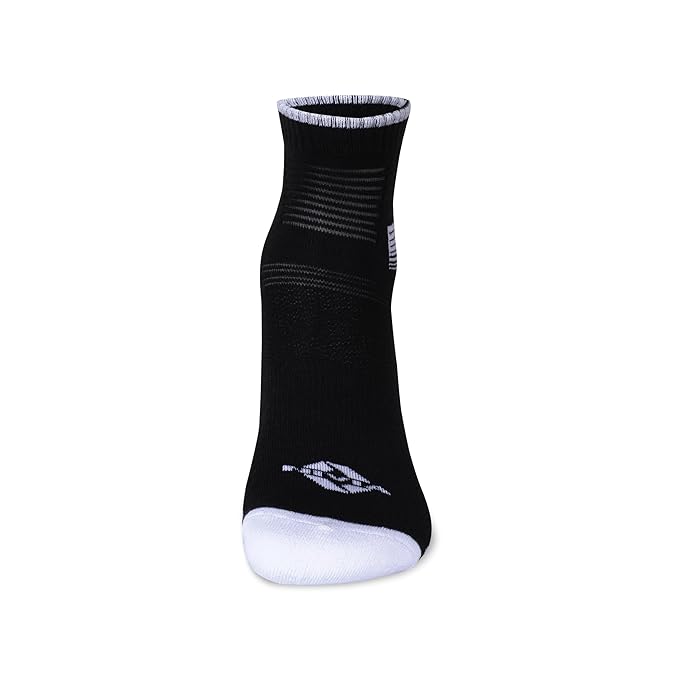Single NIVIA Court Sock No Sweat in black with a white toe cap and NIVIA logo, featuring a high ankle design and supportive knit pattern for comfort, moisture management, and stability during sports activities.