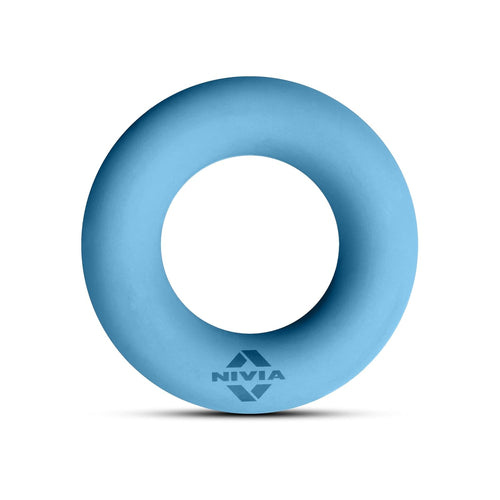 Blue NIVIA PowerGrip Resistance Ring with NIVIA logo, made from durable high-quality rubber, designed for grip training, hand, wrist, and forearm strengthening, muscle conditioning, and rehabilitation exercises.