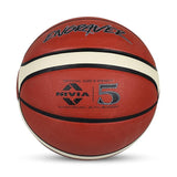 Back view of the NIVIA Engraver All Surface Basketball, size 5, in orange with black and cream stripes, featuring nylon wound construction and butyl bladder for durability and consistent match-level performance.