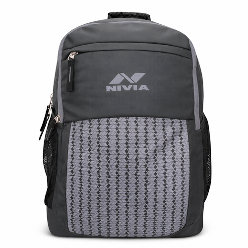 NIVIA Illusion Backpack with padded laptop sleeve, multiple compartments and front zip pocket in grey and black design.