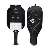 NIVIA K1200 Pickleball Paddle with packaging and carry case showing T700 Carbon Surface and Polypropylene Honeycomb Core specs
