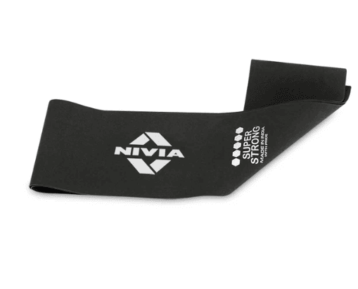 Black NIVIA Resistance Exercise Band (1.5M) laid flat with white NIVIA logo and “Super Strong” resistance label, designed for advanced fitness and resistance workout training.