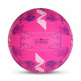Rear view of the NIVIA Net Pink Netball in bright pink with printed branding and graphic accents, featuring hand-stitched 18-panel construction suitable for indoor and outdoor competitive play.