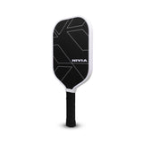 Nivia K-2500 Pickleball Paddle back view with black carbon surface, white geometric line design, white edge guard, and black handle grip.