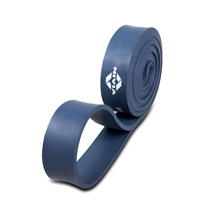 NIVIA Long Loop Resistance Band – Level 3 in dark blue, made from natural rubber, designed for strength training, mobility exercises, assisted pull-ups, and home workout routines.