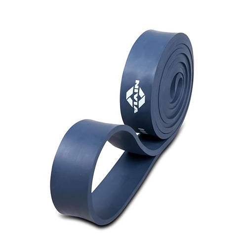 NIVIA Long Loop Resistance Band – Level 3 in dark blue, made from natural rubber, designed for strength training, mobility exercises, assisted pull-ups, and home workout routines.