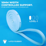 Light blue NIVIA Long Loop Resistance Band – Level 1 displayed on a blue background with text highlighting “10mm Width Controlled Support,” Level-1 resistance indicator, and latex rubber material, designed for smooth tension during strength, stretching, and mobility exercises.