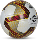 Close-up angled view of the NIVIA Force Shining PU Futsal Football showing its 32-panel hand-stitched PU construction, textured surface, and match-ready design for competitive futsal play on multiple surfaces.
