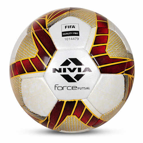 NIVIA Force Shining PU Futsal Football with 32-panel hand-stitched construction, designed for competitive futsal matches and training, suitable for use on soft, wet, hard ground, grass, and artificial turf surfaces.