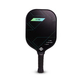 Back view of NIVIA K1200 Pickleball Paddle featuring Carbon material, Buffer Technique, and Ultra Spin technology labels