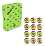 NIVIA Cricket Tennis Ball Light pack featuring a green box with ball graphics and branding, displayed alongside 12 lightweight cricket tennis balls in green and pink with NIVIA logos. Designed for cricket practice and casual play, the balls are made from durable materials suitable for training sessions and recreational games.